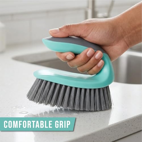 Heavy Duty Scrub Brush with Stiff Bristles, Ergonomic Non-Slip Handle Cleaning Brush for Bathroom, Shower, Tile, Kitchen, Carpet & Bathtub Scrubber