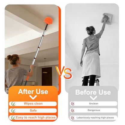 LAANPOLE 36FT Reach Dusters for Cleaning, Ceiling Fan Cleaner Duster with Extension Pole, Wall and Baseboard Cleaner Mop with Handle for Window Cobweb Fan Blade and High Ceiling - size: 30FT