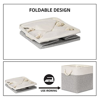Bidtakay Fabric Basket Set - Large Square Organizer Bins, 13x13, Set of 3, White & Grey - color: White&Grey, size: 3 Pack-L Cube-13x13x13 In