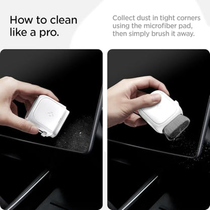 Spigen EZ Slide & Brush Screen Cleaner for Tesla Model Y 2025/26 (Juniper) & 3/Y/S/X/Cybertruck and Screens, Phones, Laptops, Tablets (Extra Microfiber Pad Included) [White] - color: White