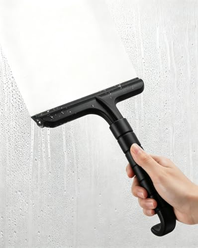 Shower Squeegee for Shower Glass Doors, 8 in Ergonomic Silicone Blade | Multi-Surface Bathroom Squeegee - Tile Window Mirror Home Car Cleaner Tool, Built-in Hook, Rust-Proof, Streak-Free No-Squeak