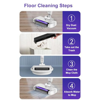 Cordless Electric Mop, Wet Dry Use, Telescopic Pole, Double Motors Electric Mop, Floor Cleaner Machine with LED Light and 500ml Water Tank for Marble, Stone, Hardwood, Tile