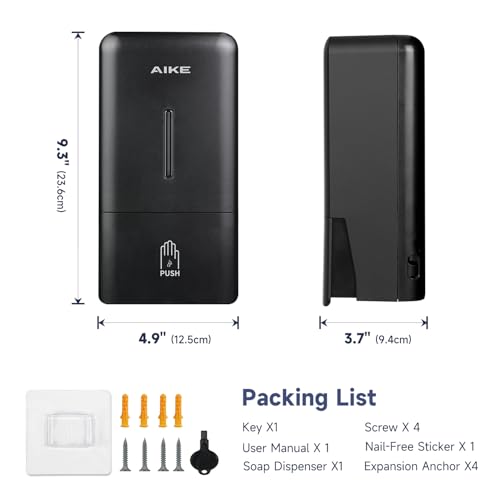 AIKE Wall Mount Liquid Soap Dispenser for Commercial Bathroom 27oz Large Capacity Manual Push Pump Black - color: Black