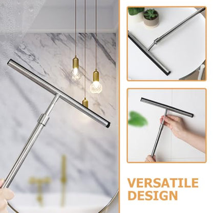 Universal 23-inch Extendable Shower Squeegee and Window Cleaning Tool, Stainless Steel Tile and Glass Wiper for Bathroom, Car, and Home Use