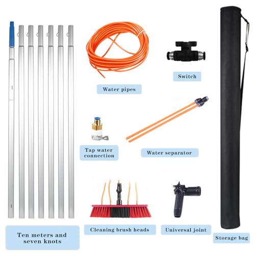 35FT Water Fed Pole Kit Adjustable Solar Panel Cleaning Kit Cleaner Tool for Window Glass Roof Outdoor Glass Brush Window Washing Equipment (35FT) - size: 35FT