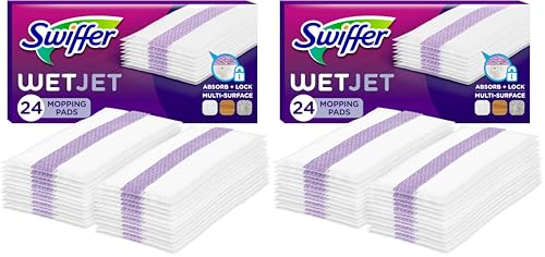 Swiffer WetJet Hardwood Floor Cleaner Spray Mop Pad Refill, Bathroom Cleaning Supplies, Hardwood Floor Cleaner, Multi Surface, 24 Count (Pack of 2) - size: 24 Count (Pack of 2)