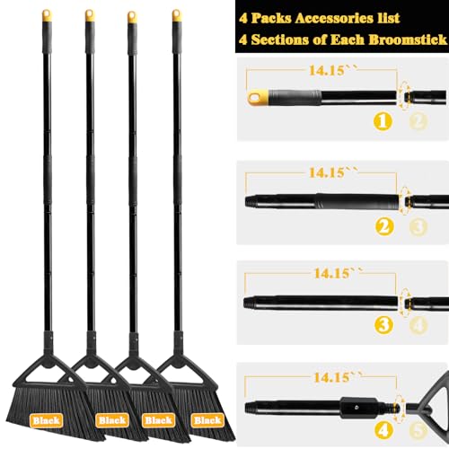 Heavy Duty Broom Outdoor Indoor, Upgraded Commercial Angle Brooms, Black Broom for Sweeping House, Restaurant, Kitchen, Garage, Courtyard - color: 4 * Black