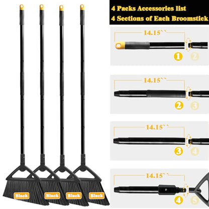 Heavy Duty Broom Outdoor Indoor, Upgraded Commercial Angle Brooms, Black Broom for Sweeping House, Restaurant, Kitchen, Garage, Courtyard - color: 4 * Black