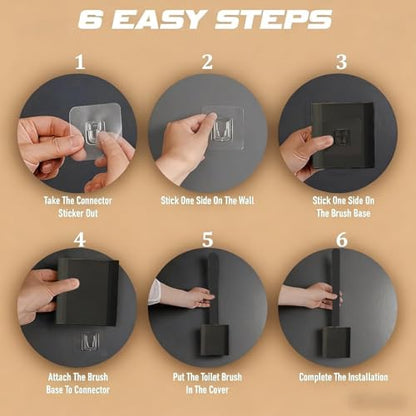 Silicone Toilet Brush Set, Wall Mounted Holder, Anti-Drip Design, Non-Slip Handle, Flexible Bristles for Easy Cleaning, Suitable for Various Usage scenarios（Black - color: Black