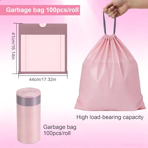 Drawstring Trash Bag 100PCS, Leakproof Small Trash Bags, Unscented Small Garbage Bags, 15 Liter Mini Wastebasket can Liners for Office Bedroom Bathroom, Pink - color: 100Pink
