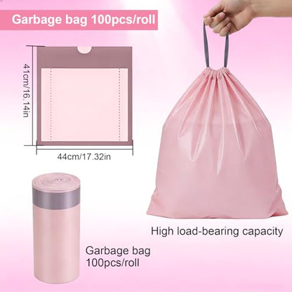 Drawstring Trash Bag 100PCS, Leakproof Small Trash Bags, Unscented Small Garbage Bags, 15 Liter Mini Wastebasket can Liners for Office Bedroom Bathroom, Pink - color: 100Pink