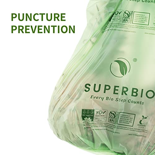 SUPERBIO 3 Gallon Compostable Food Waste Bags, 80 Count, Food Scrap Bags with Handles, ASTM D6400, BPI and OK compost INDUSTRIAL - color: 3 Gallon with Handles, 80 Count