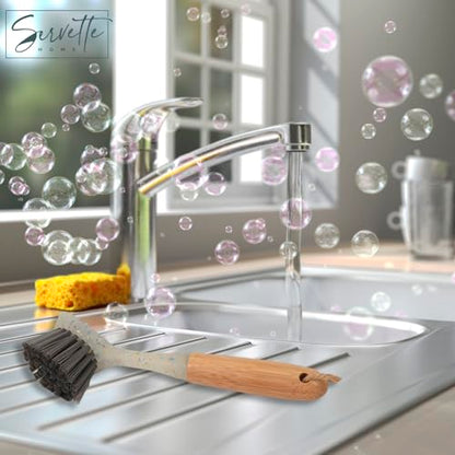 Speckled Kitchen Dish Brush with Bamboo Handle, 9.00x2.3x2.7 inches, Long Bristles for Deep Cleaning