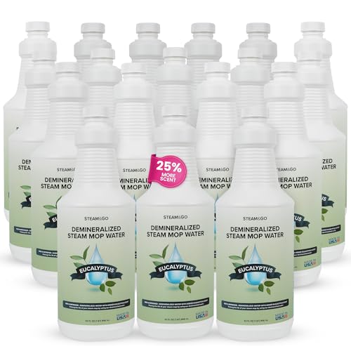 Steam & Go Demineralized Water for Steam Mop – Eucalyptus Mint Scent, 32 oz (Pack of 18) | Scented Floor Cleaner Solution, Ready-to-Use, Compatible with Any Steam Cleaner - size: 32 Fl Oz (Pack of 18)