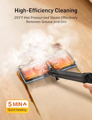 Steam Cleaner, 293°F 58 PSI Powerful Multipurpose Handheld Steam Mop for Home Use, 21 Attachments, 50Oz Capacity, Heavy Duty Steamer for Carpets, Floors, Cars, Tiles, Crack Cleaning, Champagne