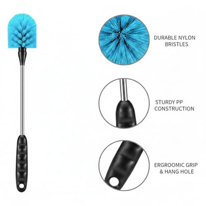 Long Handle Bottle Cleaning Brush for Narrow Neck Containers, Durable Nylon Bristles, Blue - size: 14.57 x 5.51 x 2.76 in