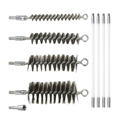 50 Inch Pipe Cleaning Brush Set with Stainless Steel Bristles, Wire Brush with 4 Flexible Rods and Hexagonal Connecting Rod, Stainless Steel Pipe Brush Set (3/5, 1, 1 3/5, 2 in Brush Heads)