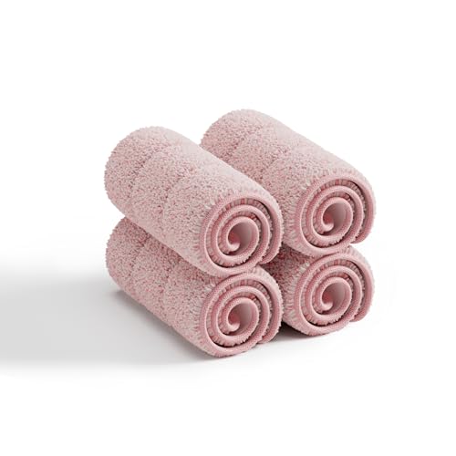 JOYMOOP Microfiber Flat Mop Replacement Pads, Washable Refills for Mop Bucket System, 13 Inch, Pack of 4, Pink - color: 4 Pcs 13" - 4 Pink, size: 13.0 × 4.9 Inch
