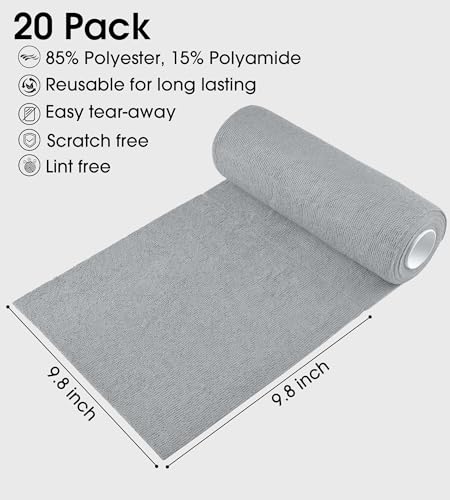 KitchLife Microfiber Cleaning Cloth Roll - Tear-Away Reusable Microfiber Paper Towels, Lint-Free, Washable, 20 Sheets for Kitchen, Car, Dishes, and Sensitive Surfaces (Grey) - color: Grey