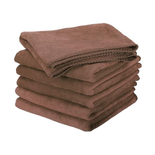 HARFINGTON 6 Pack Microfiber Cleaning Cloth, 24" x 12" Multi-Functional Cleaning Towels Reusable Absorbent Rags for Car Wash Kitchen Household Window Clean, Brown - color: Brown, size: 24" x 12"