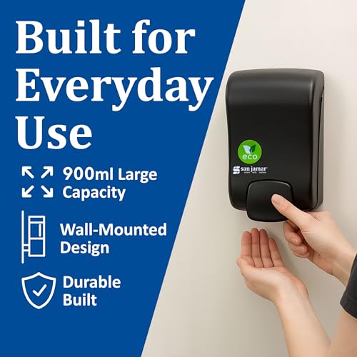San Jamar Ecologic Rely Recycled Plastic Wall Mounted Manual Foam Soap Dispenser with Zero Waste for Home and Business, 900 Ml, Black - size: 1
