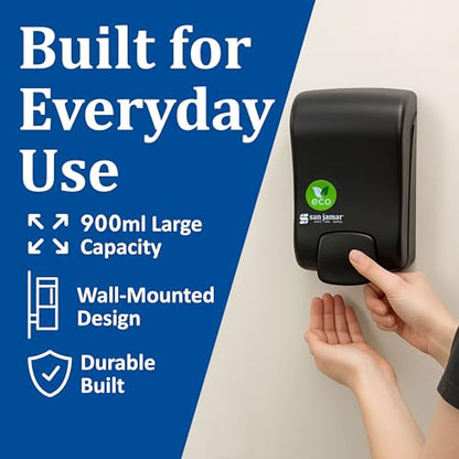 San Jamar Ecologic Rely Recycled Plastic Wall Mounted Manual Foam Soap Dispenser with Zero Waste for Home and Business, 900 Ml, Black - size: 1