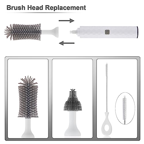 Rechargeable Electric Bottle Brush Cleaner Set, 360° High Speed Rotation Silicone Cleaning Brush with Bottle Brush, Pacifier Brush, Straw Brush, Perfect for Baby Bottle,Cup, Kitchen Utensils - color: White
