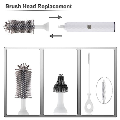 Rechargeable Electric Bottle Brush Cleaner Set, 360° High Speed Rotation Silicone Cleaning Brush with Bottle Brush, Pacifier Brush, Straw Brush, Perfect for Baby Bottle,Cup, Kitchen Utensils - color: White