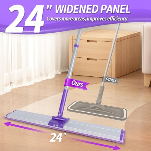 IVYROLL 24" Microfiber Mop for Floor Cleaning, Dry and Wet Floor Mop for Hardwood, Laminate, Tile, Vinyl, with 4 Washable Reusable Microfiber Pads