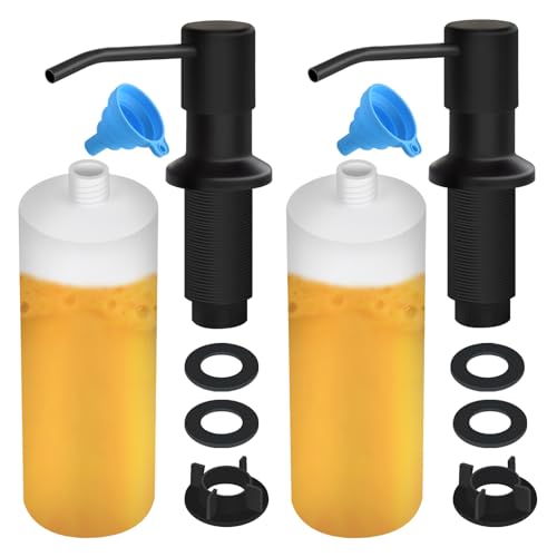 Soap Dispenser for Kitchen Sink, Built in Sink Soap Dispenser Lotion Dispenser with 17 OZ Bottle, Refill from The Top Bar Sink Soap Dispenser, Black (2 Pack) - color: Black-2pack, size: Comes with 17 OZ Bottle