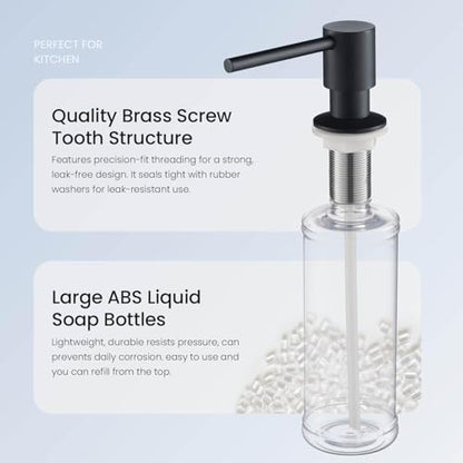 KIBI Kitchen Sink Soap Dispenser | 8.5 oz Countertop Refillable Bottle | Easy Top Refill Pump | Durable Brass Build with Rust-Resistant Finish | Perfect for Kitchen, Bar, Laundry (Matte Black) - color: Matte Black