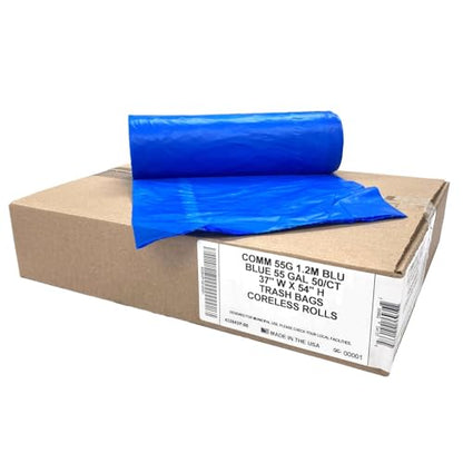 Ultrasac Heavy Duty 55 Gallon Blue Trash Bags - (Value 200 Pack) - 1.5 MIL equivalent Industrial Strength Plastic 37" x 54" for 50-55 Gal Cans -Fits Toter, Rubbermaid Brute, Carlislie Bronco etc. - color: Blue, style: 50-55 Gal, 1.5 Mil Equiv, 200 Count