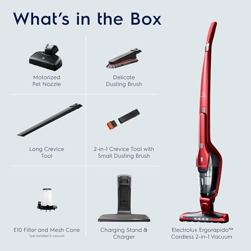 Electrolux Ergorapido Pet Cordless 2-in-1 Vacuum Cleaner with Motorized Pet Nozzle for Easy Pet Hair Removal, 48-Minute Run Time, 2 Power Modes, Chili Red - style: Pet Version