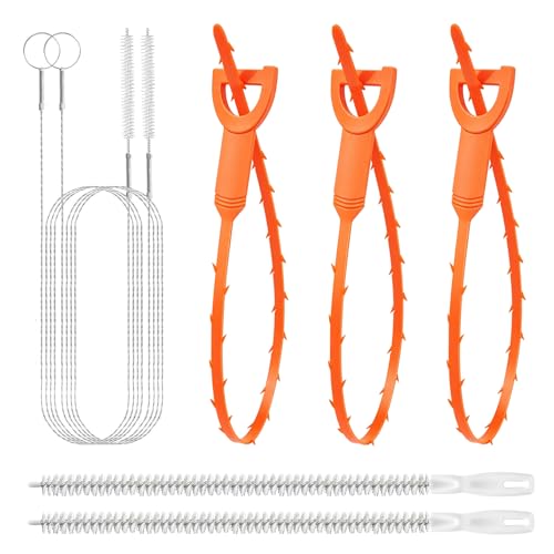 Drain Snake Clog Remover—60inch Sink Snake Brush,20inch Multi-tooth Clog Remover,18inch Cleaning Brush,Drain Auger Cleaner Tool Set for Bathtub,Fish Tank,Sewer,Kitchen Sink,Drainage Pipe(7PCS) - style: Pack of 7PCS