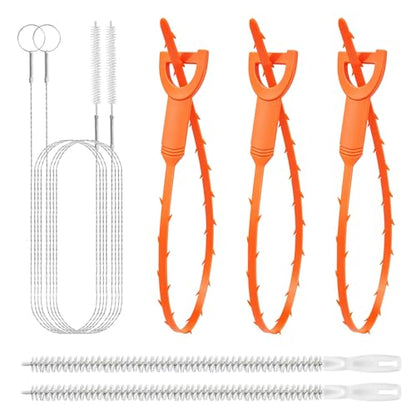 Drain Snake Clog Remover—60inch Sink Snake Brush,20inch Multi-tooth Clog Remover,18inch Cleaning Brush,Drain Auger Cleaner Tool Set for Bathtub,Fish Tank,Sewer,Kitchen Sink,Drainage Pipe(7PCS) - style: Pack of 7PCS