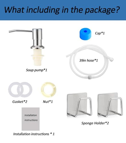 Sink Soap Dispenser Pump with 2 Sponge Holders, Curovtrp Soap Dispenser for Kitchen Sink Stainless Steel Pump Head (Plastic Built in) with 39" Extension Tube kit, No Need to Refill, Brushed Nickel - color: Brushed Nickel, size: Tube