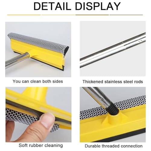 2 in 1 Car Window Squeegee and Collapsible Bucket Set,Long Handle,Yellow - color: Yellow