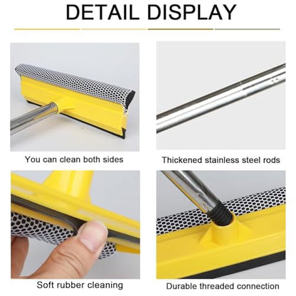 2 in 1 Car Window Squeegee and Collapsible Bucket Set,Long Handle,Yellow - color: Yellow