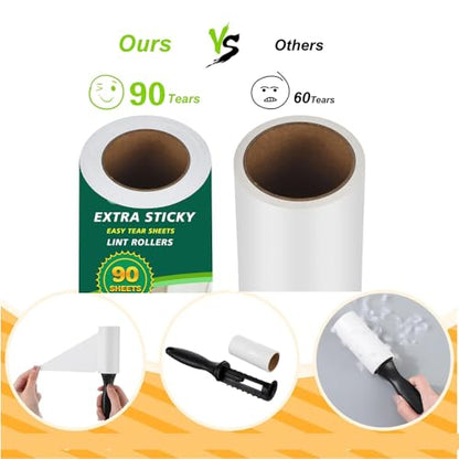 Extra Sticky Lint Roller Refills,Fits Most 3.9"-4" Standard Size Lint Roller with Inner Diameter at 1.5", 8 Pack with 720 Sheets Total, Pet Hair Remover for Clothes, Car, Furniture - size: 720 Refills