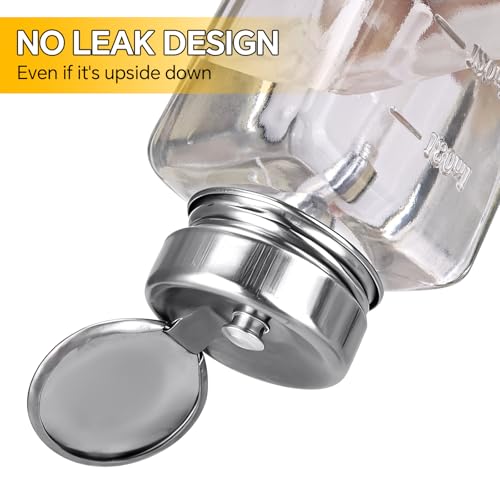 2PCS 6Oz/180ML Clear Glass Pump Dispenser Bottle, Metal Flip Top Press Container, Refillable Liquid Dispenser for Nail Polish Remover, Makeup Remover & Alcohol - Leak-Proof for Home, Salon & Travel - size: Square + Square