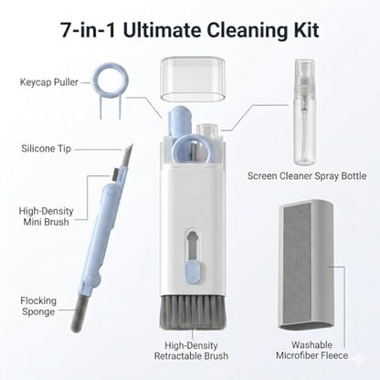 7-in-1 Multifunctional Electronics Cleaning Kit, Portable Keyboard Cleaner with Spray Bottle, Brush, Earbud Cleaner Tool for AirPods, Laptop, Phone, Screen, Camera, Headphones - color: Blue