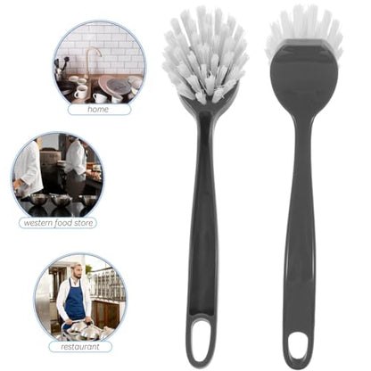 FRCOLOR 2Pcs Dish Scrub Brush with Long Handle Kitchen Cleaning Brush for Pots, Pans & Sink Non-Slip Scrubber with Hanging Hook for Easy Storage