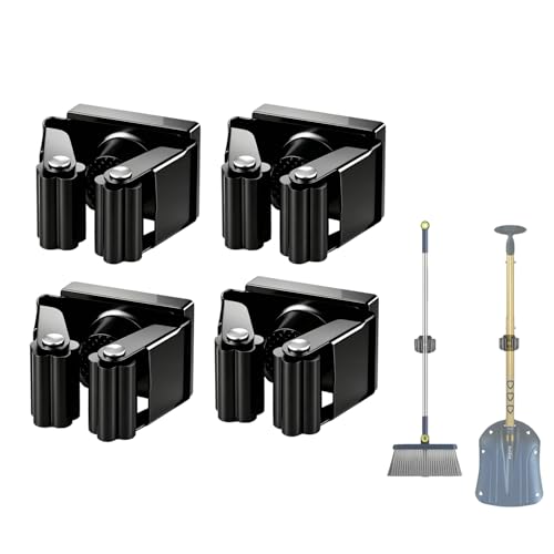 Magnetic Broom and Mop Holder Wall Mount, Black 4 Pack | Heavy duty strong magnetic broom holder,no drill removable,9 lbs load,fits 0.6–1.5in handles,RV kitchen garage storage - size: 4 Pack B