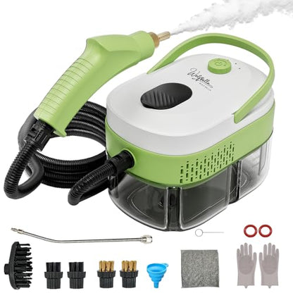 Steam Cleaner, 15s Heat-Up,1.4L Tank,Steamer for Cleaning with 14-Piece Accessories, 3 Steam Levels, chemical-free Cleaning Tile, Grout, Dirt, Grease & Car (white＆green) - color: white＆green