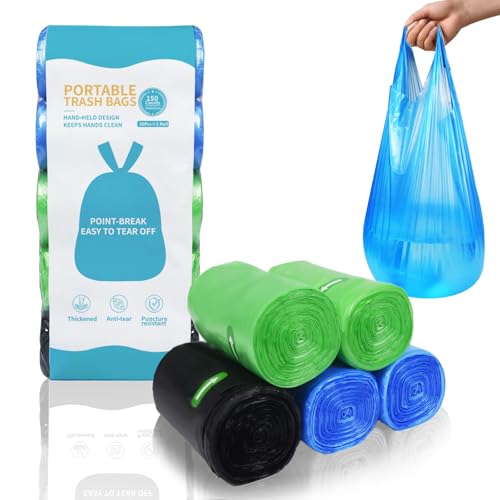 O2frepak 5Rolls 4Gallon Portable Trash Bags,Thicken Small Garbage Bags for Office,Bedroom,Kitchen Waste Bin(150Counts,Colorful) - style: 4Gallon(150Counts)MixedColor