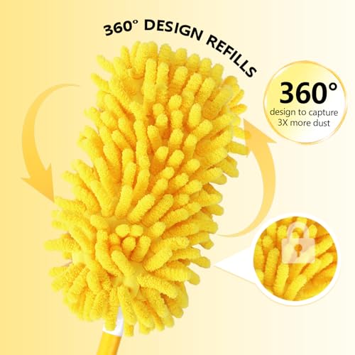 Reusable Duster Refill Compatible with Swiffer Hand Duster - 360 Heavy Duty Dusters Refills - Microfiber Ceiling Fan Duster for Swiffer Dusters Extended Handle, 4 Pack(Handle is Not Included) - color: 4 Pack(yellow)