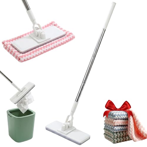 Hands Free Flat Mop, Zero-Touch Hands-Free Dust Cleaner with 38in Handle, Disposable Wet Dry Lazy Pad for Kitchen Bathroom Toilet Corners Wall Window Cleaning (Mini Mop with 5 Cloths) - color: Mini Mop With 5 Cloths