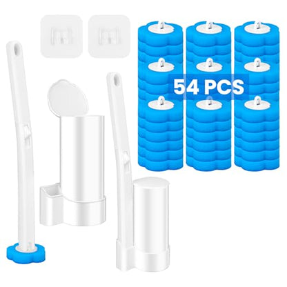 Disposable Toilet Brush, Extended Handle with 54 Cleaner Refills Toilet Brush for Toilet Bowl Cleaners, Bathroom Cleaning(2-Set) - size: 2 Brush+54 Refills