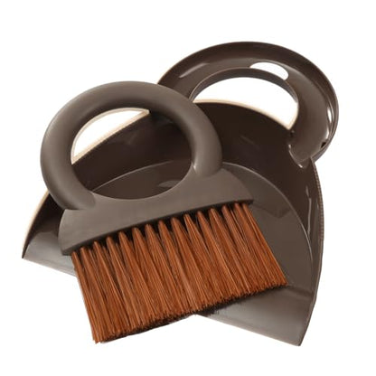 Round Handle Brush and Dustpan Set Small Broom & Dustpan Portable Handheld Sweeper for Desktop Sofa Floor Pet Nest (Coffee) - color: Coffee