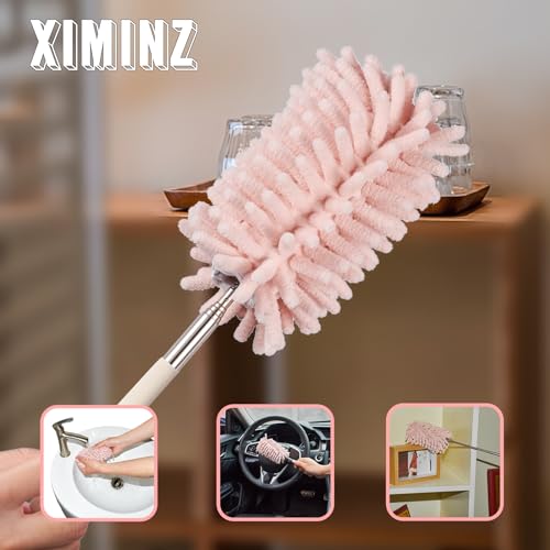 Pink Retractable Microfiber Duster for Cleaning Extendable Washable Hand Duster Feather Duster Cleaning Tool for Cleaning Office, Car, Window, Computer, Air Condition - color: Pink